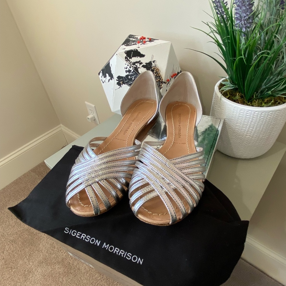 Sigerson Morrison Silver Strappy Open-Toe Sandals